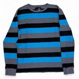 Blue Crown Long Sleeve Lightweight Striped Thermal Shirt Adult XL Skater Goth